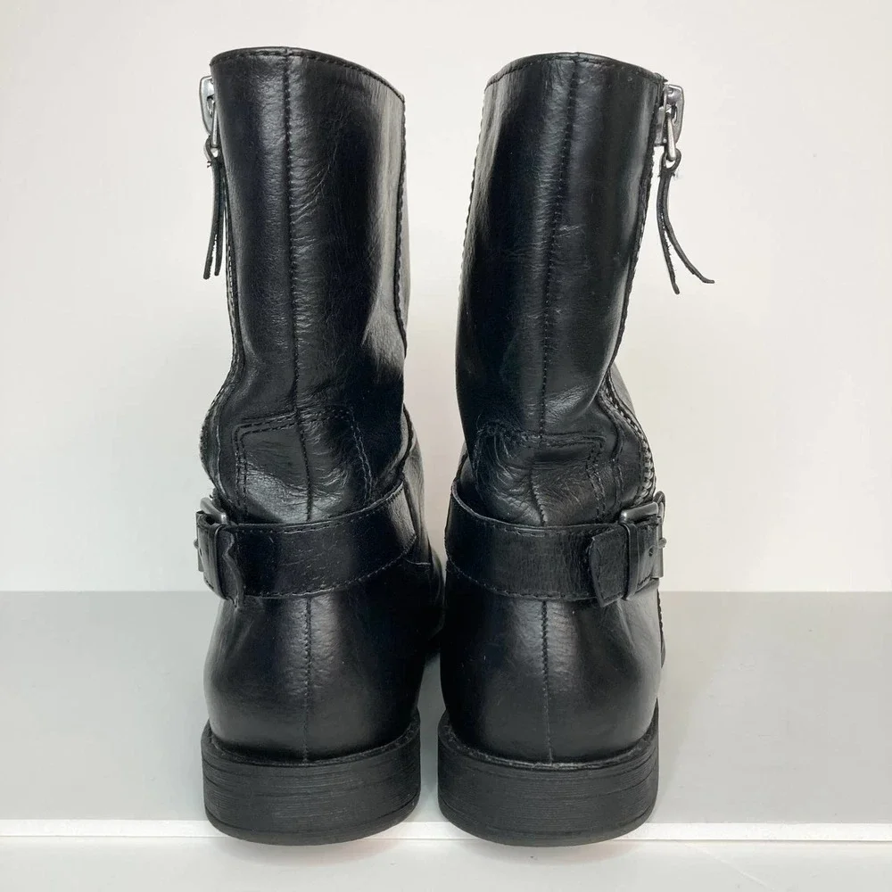 Nine West Black Leather Moto Style Biker Boots Women's Size 8M Buckle Zipper - Picture 11 of 16